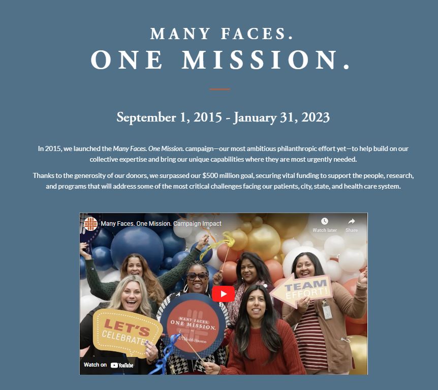 Many Faces. One Mission. Campaign Celebration Website