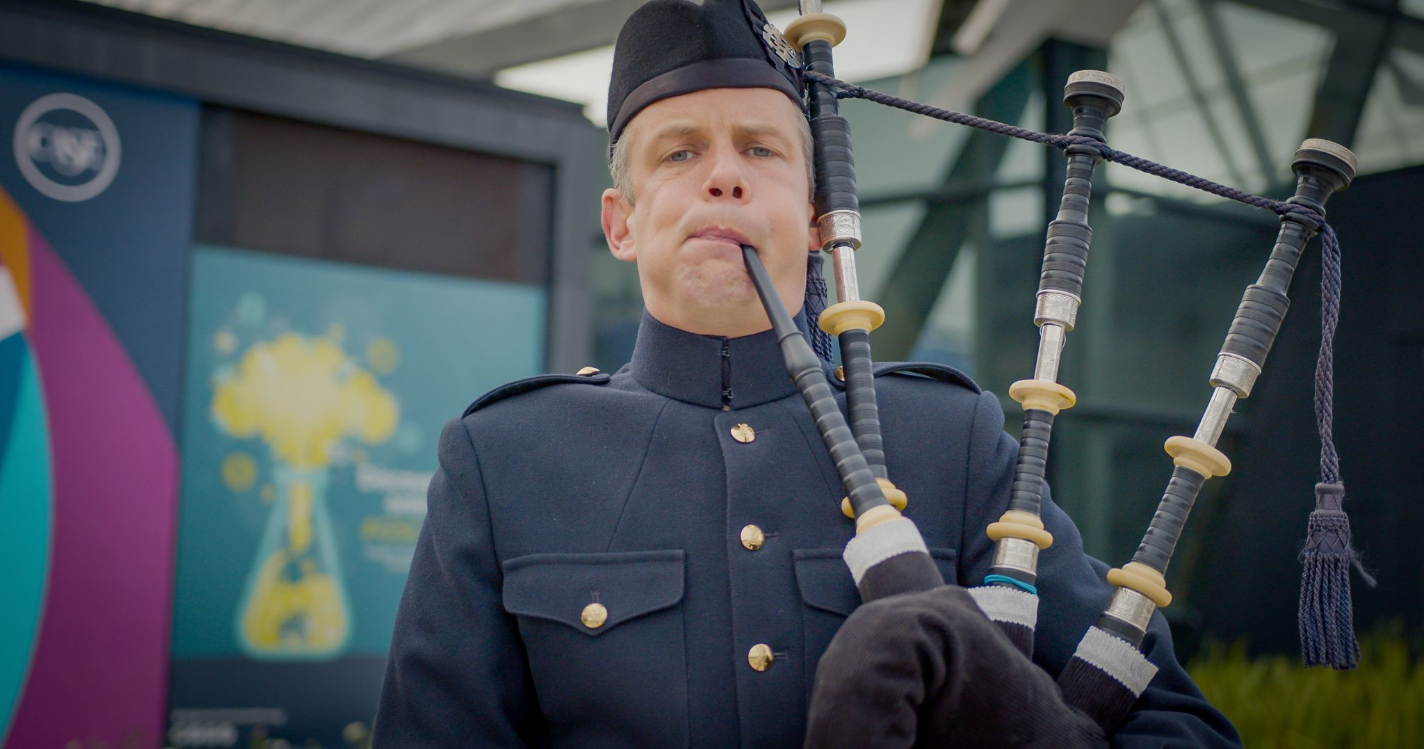 A bagpiper plays at the 2022 CASE Europe Annual Conference.