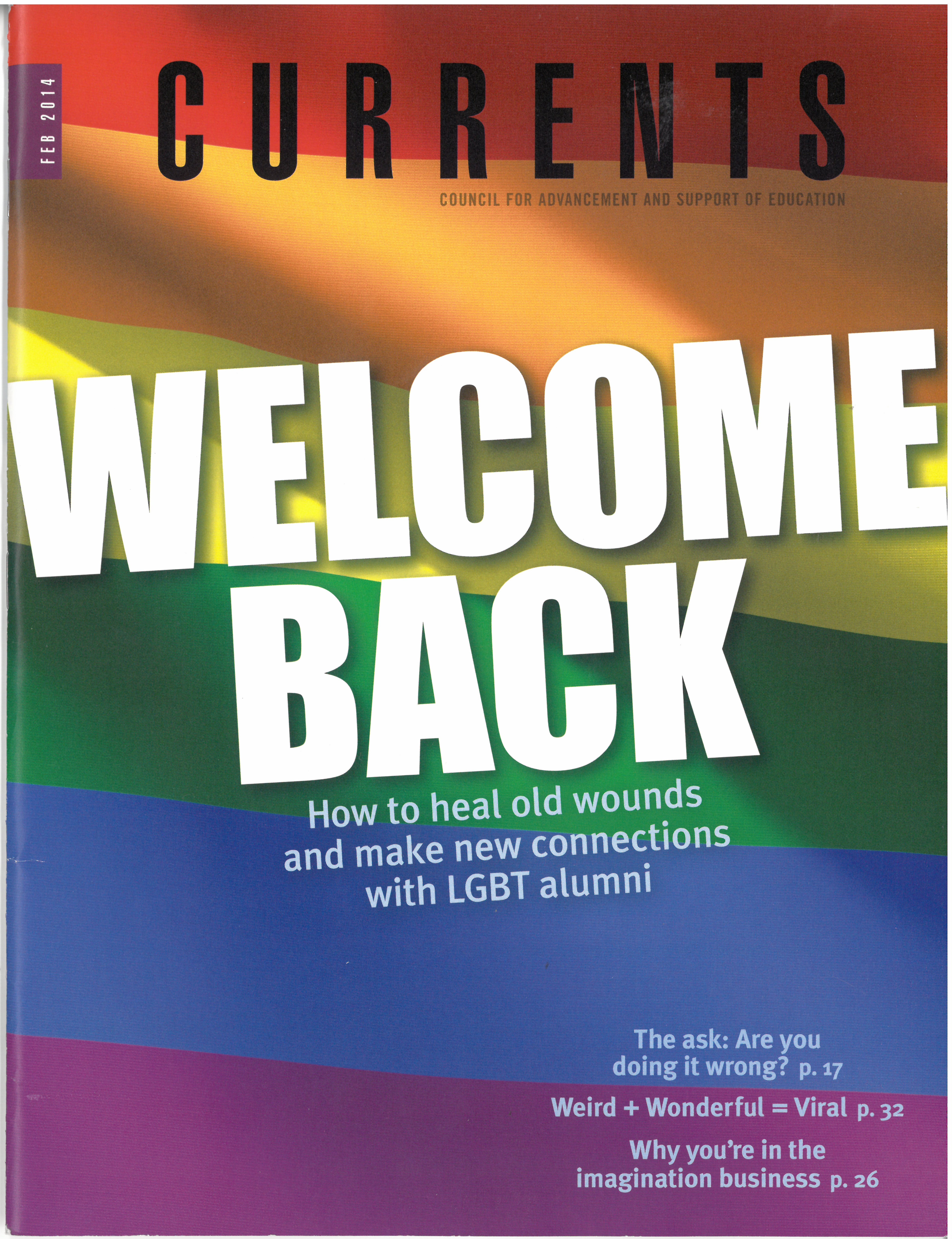 A Currents cover with an image of the rainbow and the words "WELCOME BACK."