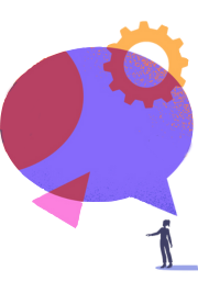 Abstract graphic of a person with a large speech bubble