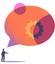 Abstract graphic of a person with a speech bubble