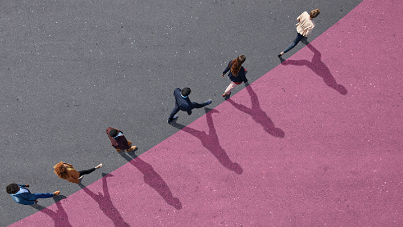Six people walking in a stylized teaser image for Marketing Matters