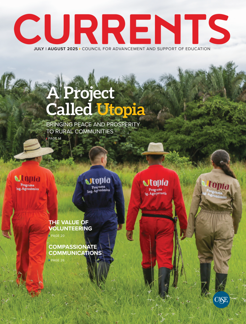cover image of the July/August 2025 issue of Currents magazine, with four individuals from the Universidad de la Salle's Utopia agricultural project